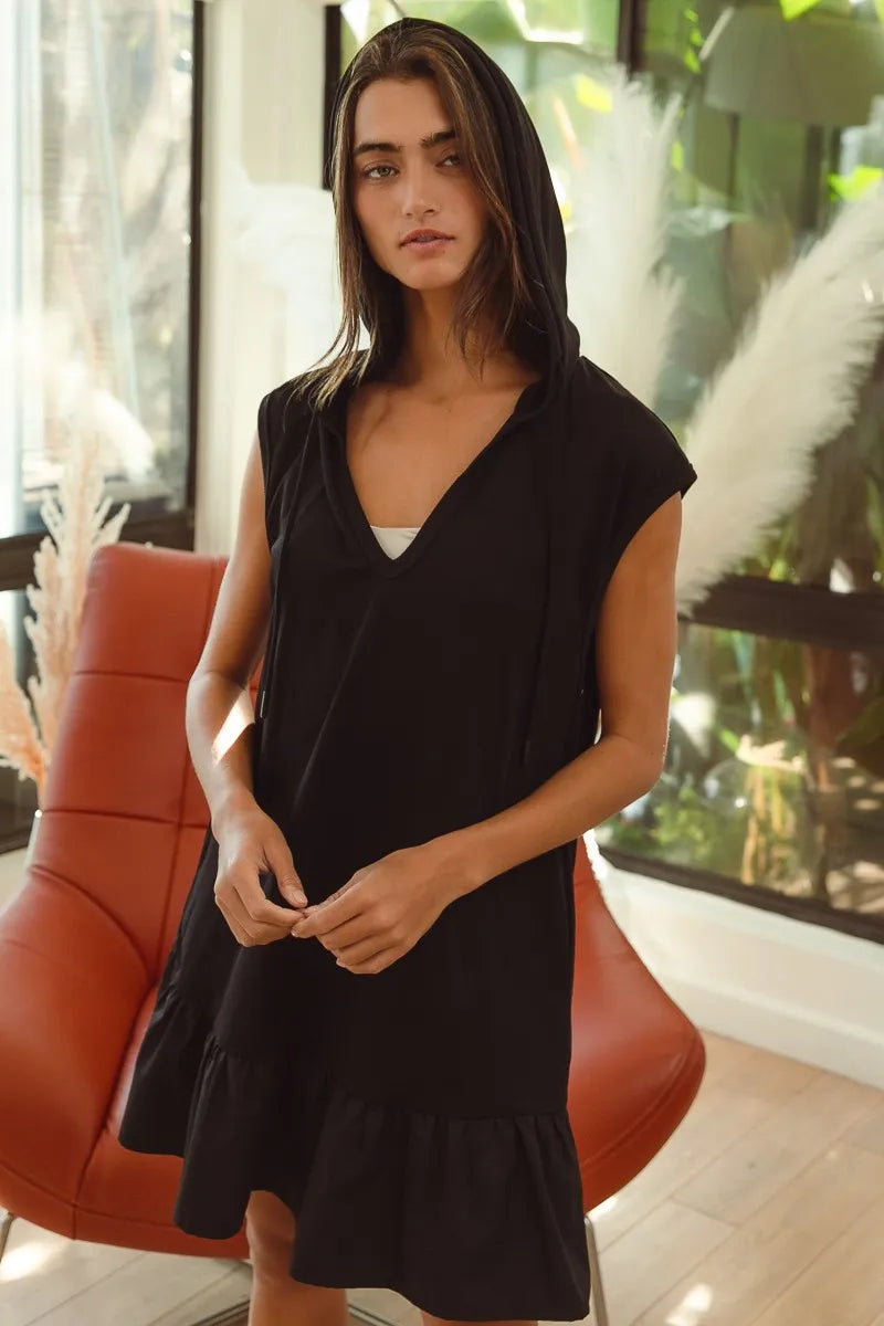 Image of BiBi Ruffled French Terry Hooded Dress | Queeble.shop