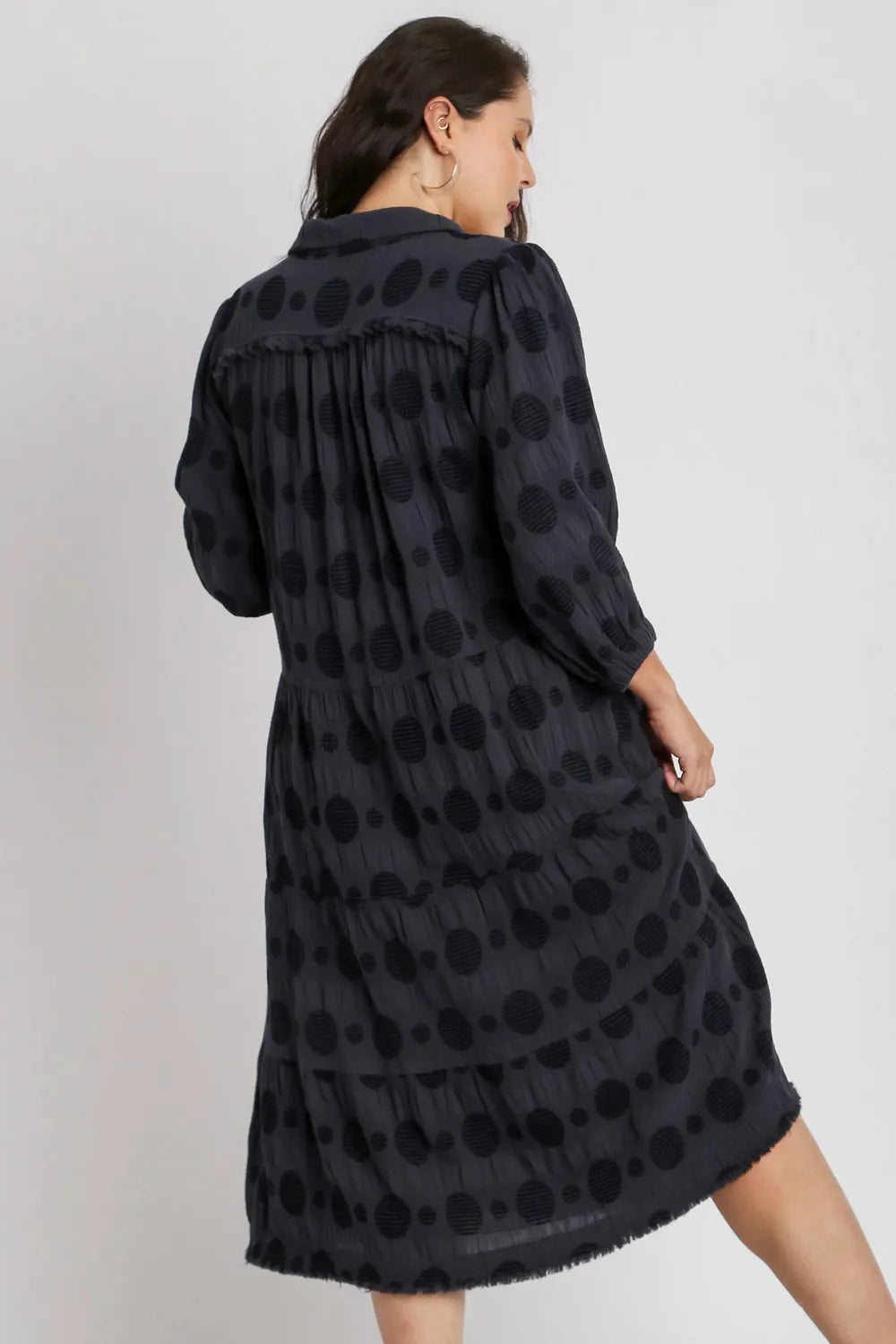 Image of Umgee Full Size Solid Dotted Jacquard Midi Dress Plus Size | Queeble.shop