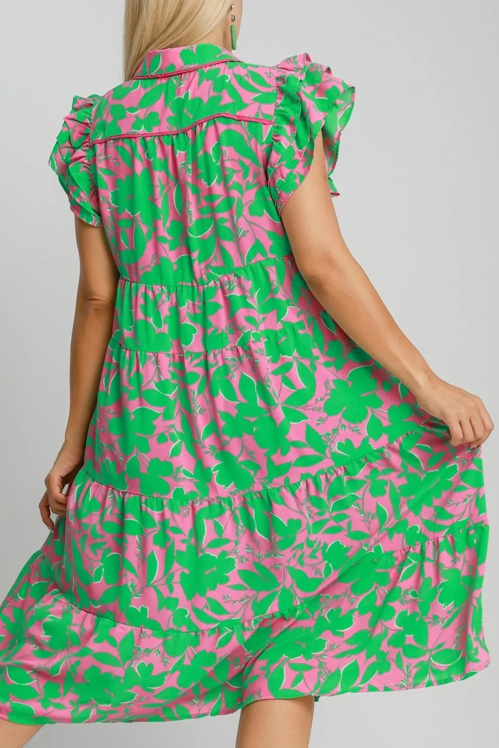 Image of Umgee Full Size Floral Collared Ruffle Cap Sleeve Midi Dress Plus Size | Queeble.shop
