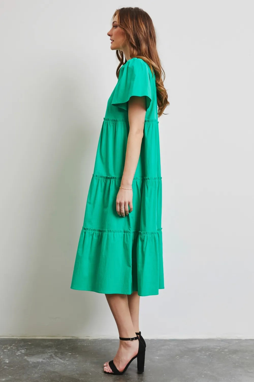 Image of HEYSON Full Size Cotton Poplin Ruffled Tiered Midi Dress | Queeble.shop