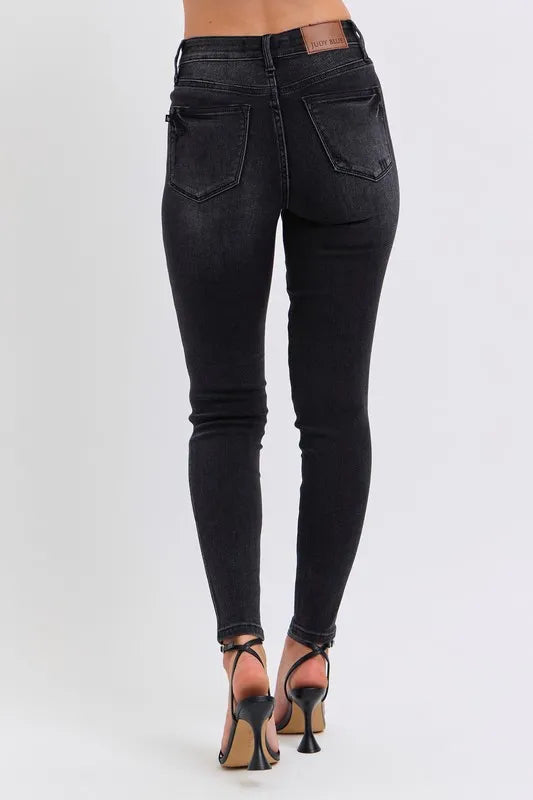 Image of Judy Blue Full Size Mid Rise Tummy Control Skinny Jeans Plus Size | Queeble.shop