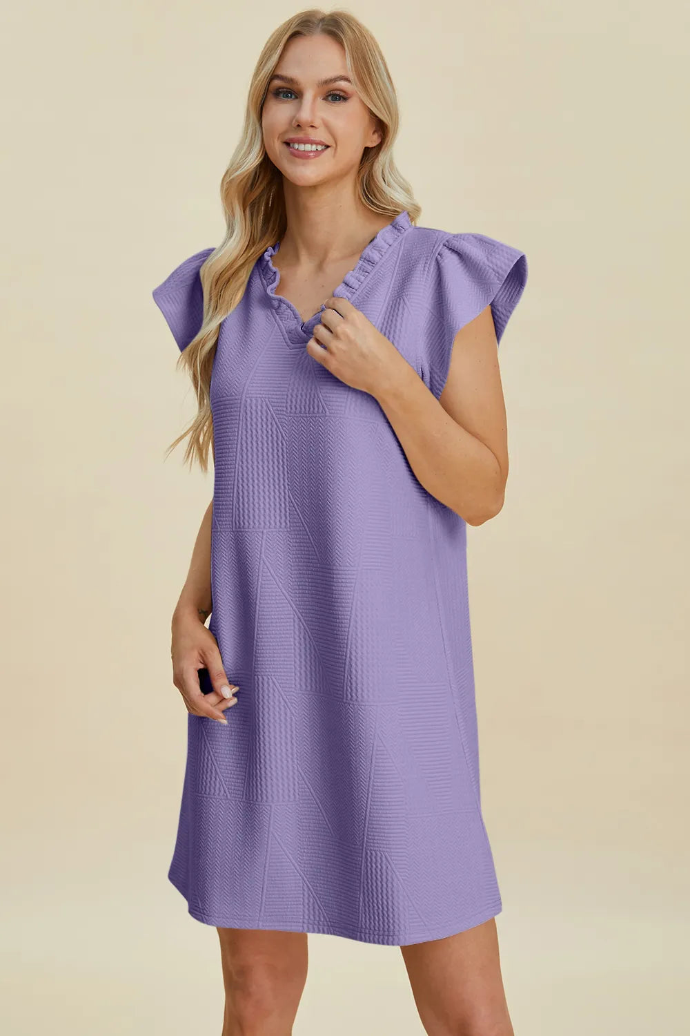 Image of Double Take Full Size Ruffled V-Neck Cap Sleeve Dress | Queeble.shop