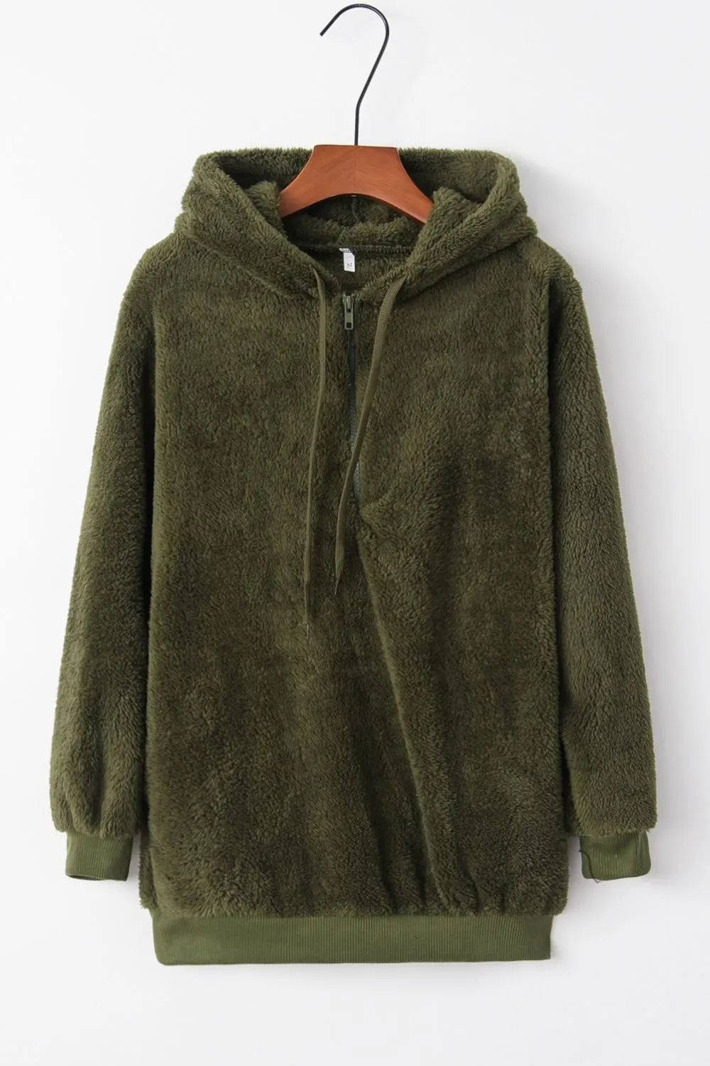 Image of Full Size Quarter-Zip Drawstring Teddy Hoodie | Queeble.shop