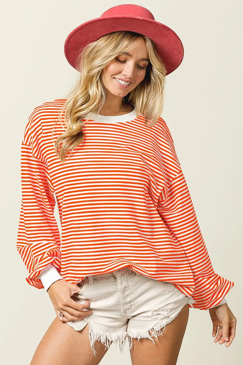 Image of BiBi French Terry Stripe Long Sleeve Sweatshirt | Queeble.shop
