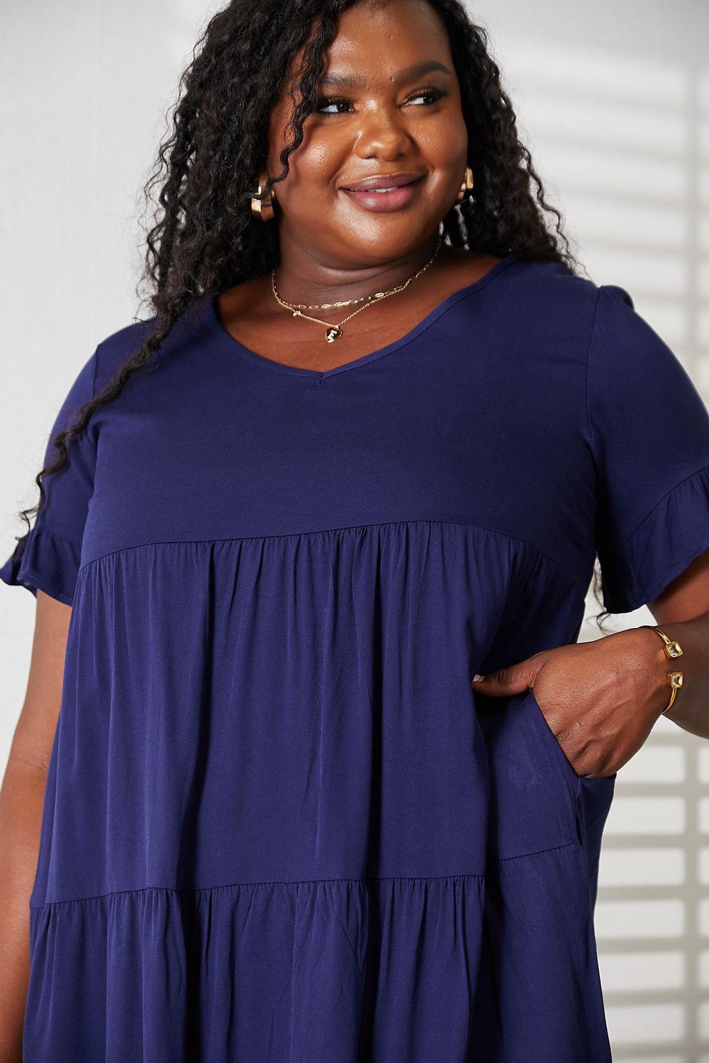 Image of Mandy V-Neck Flounce Sleeve Tiered Dress | Queeble.shop
