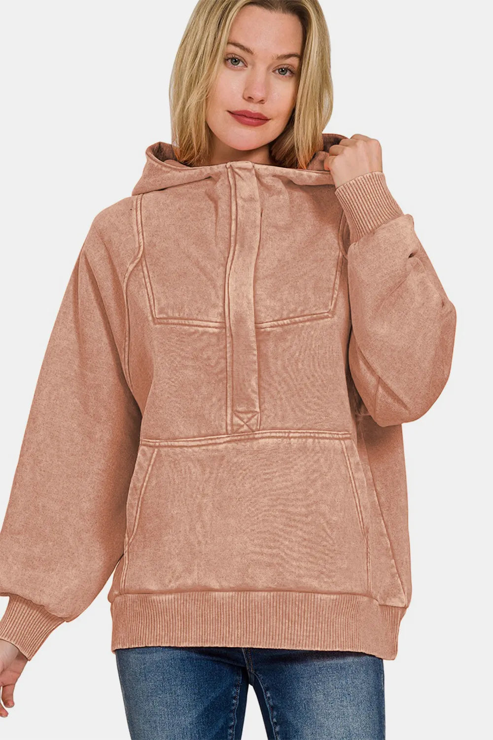 Image of Zenana Acid Wash Fleece Kangaroo Hoodie | Queeble.shop