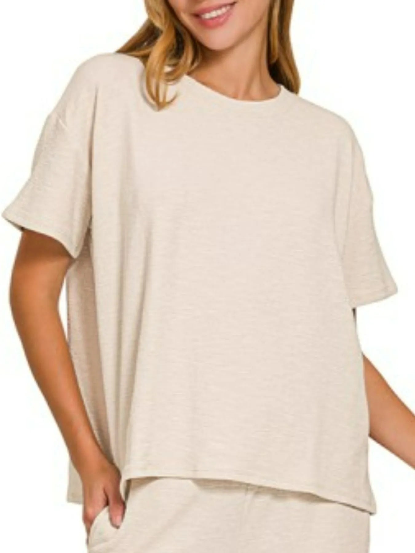 Image of Zenana Slub Short Sleeve T-Shirt and Pants Set | Queeble.shop