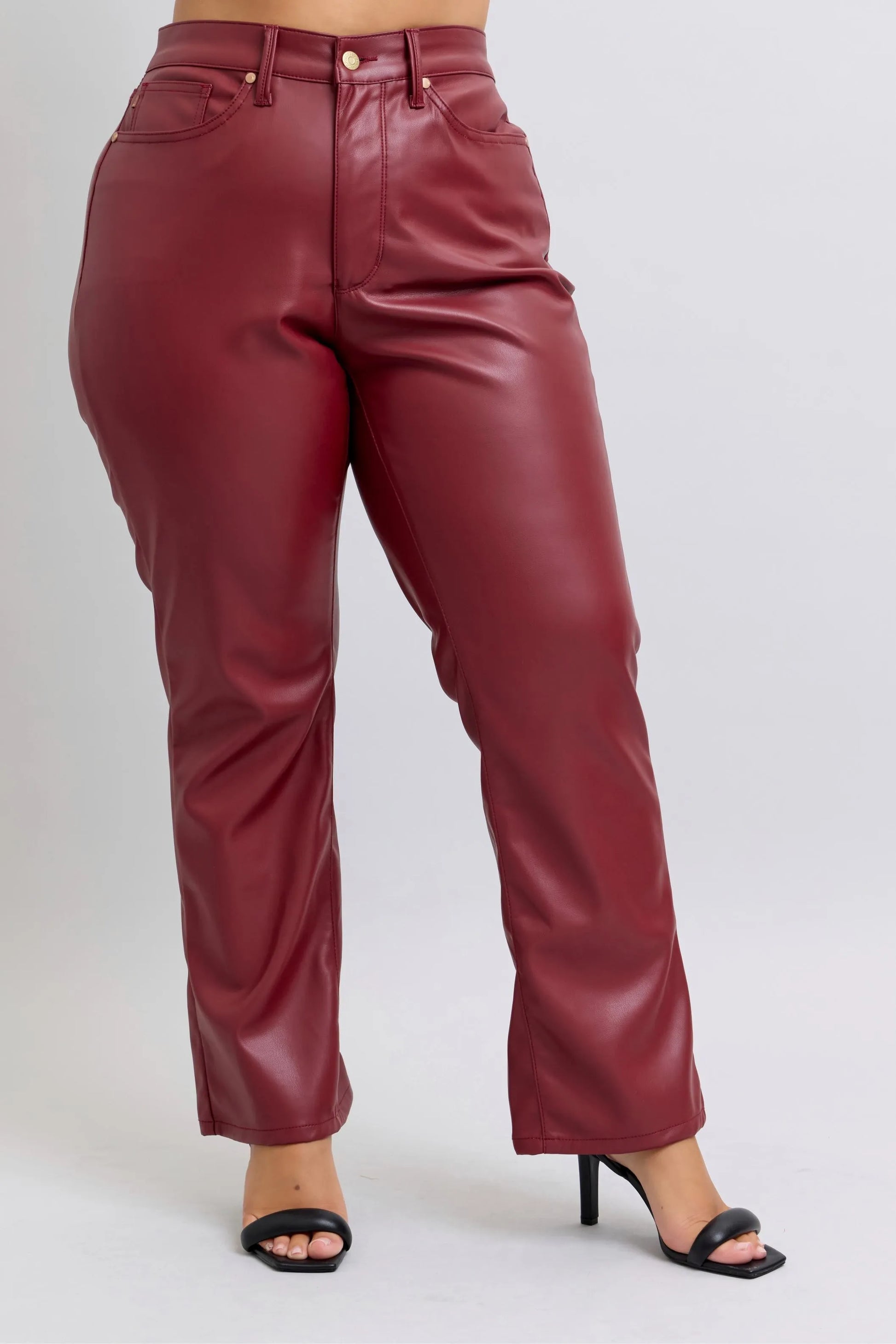 Image of Judy Blue Full Size High Waist Tummy Control Faux Leather Straight Pants Plus Size | Queeble.shop