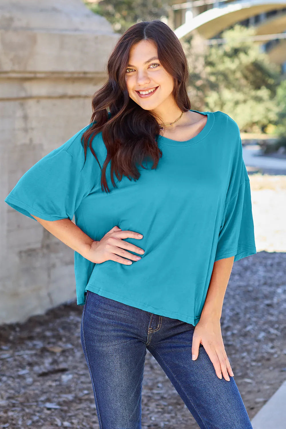 Image of Basic Bae Full Size Round Neck Drop Shoulder T-Shirt | Queeble.shop
