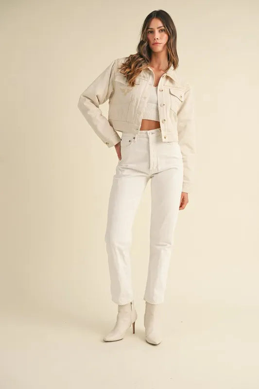 Image of MABLE Embroidered Quilted Cropped Jacket | Queeble.shop