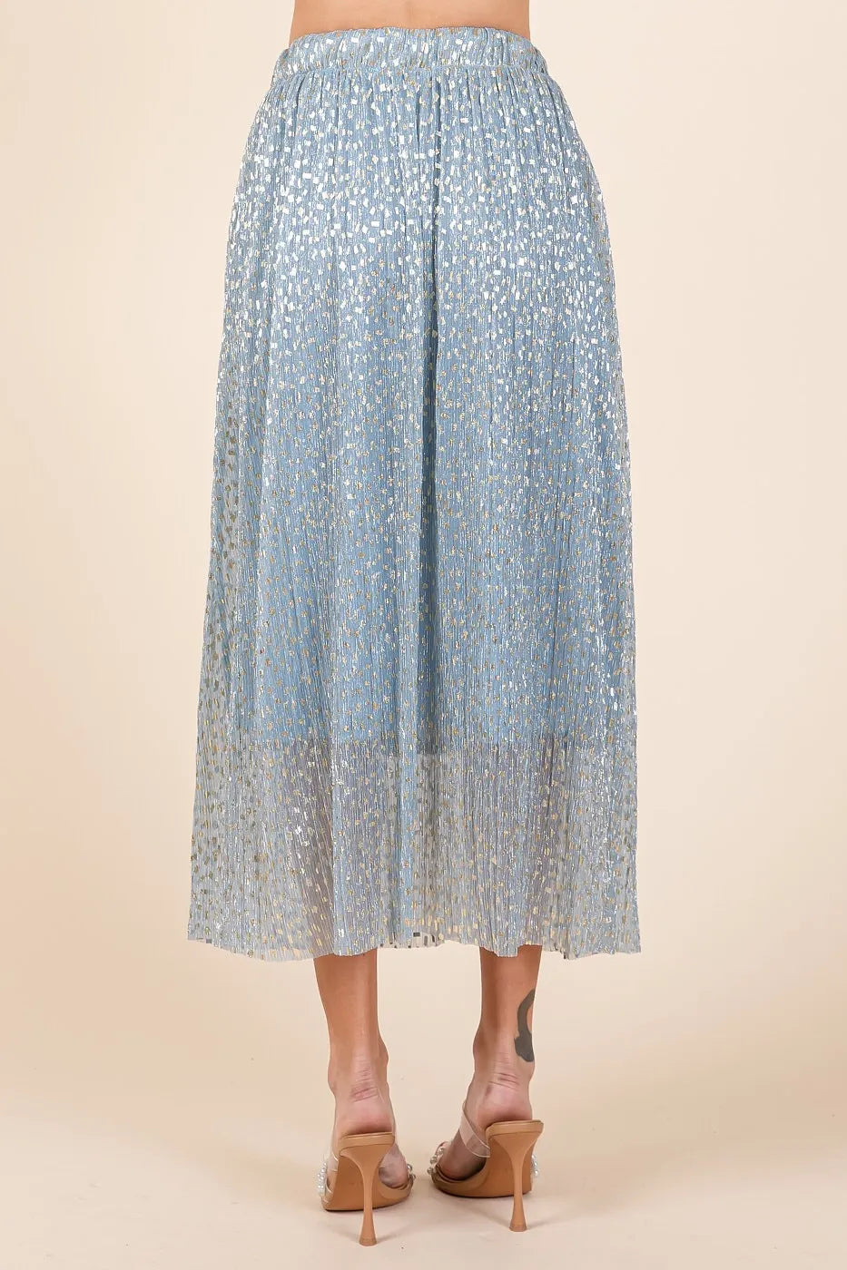 Image of Mittoshop Metallic Glitter Speckle Print Elastic Midi Skirt | Queeble.shop