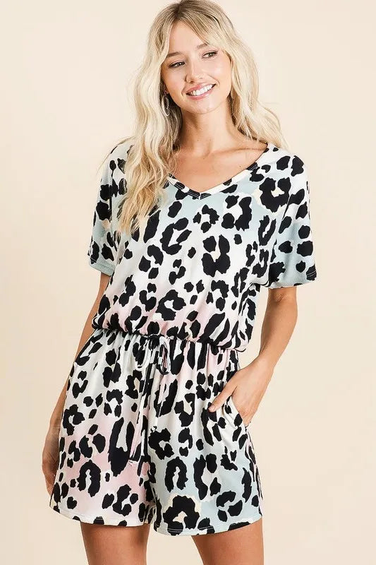Image of BiBi Gradation Leopard Soft Knit V-neck Romper | Queeble.shop
