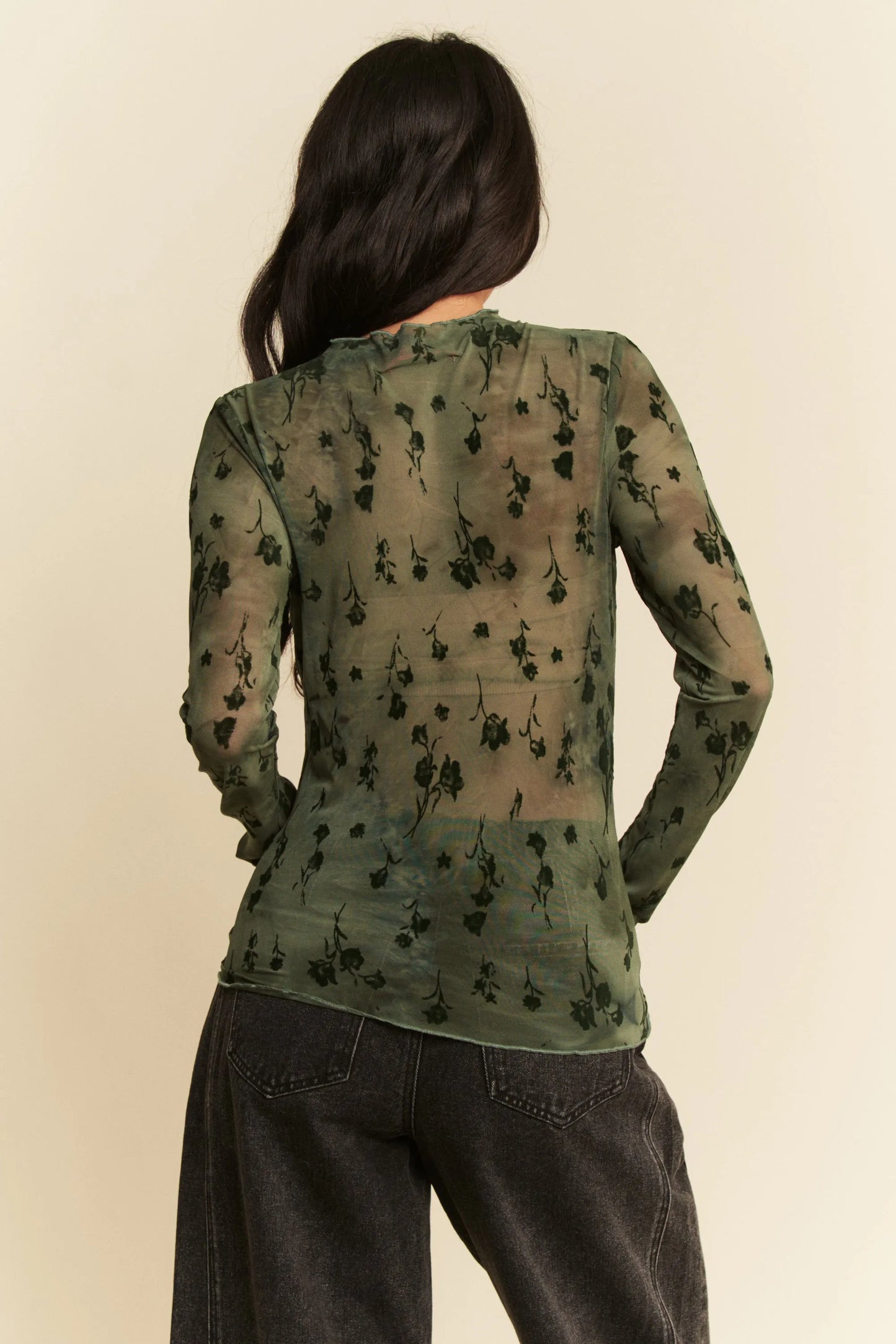 Image of Davi & Dani Floral Mesh Long Sleeve Sheer Layering Top | Queeble.shop