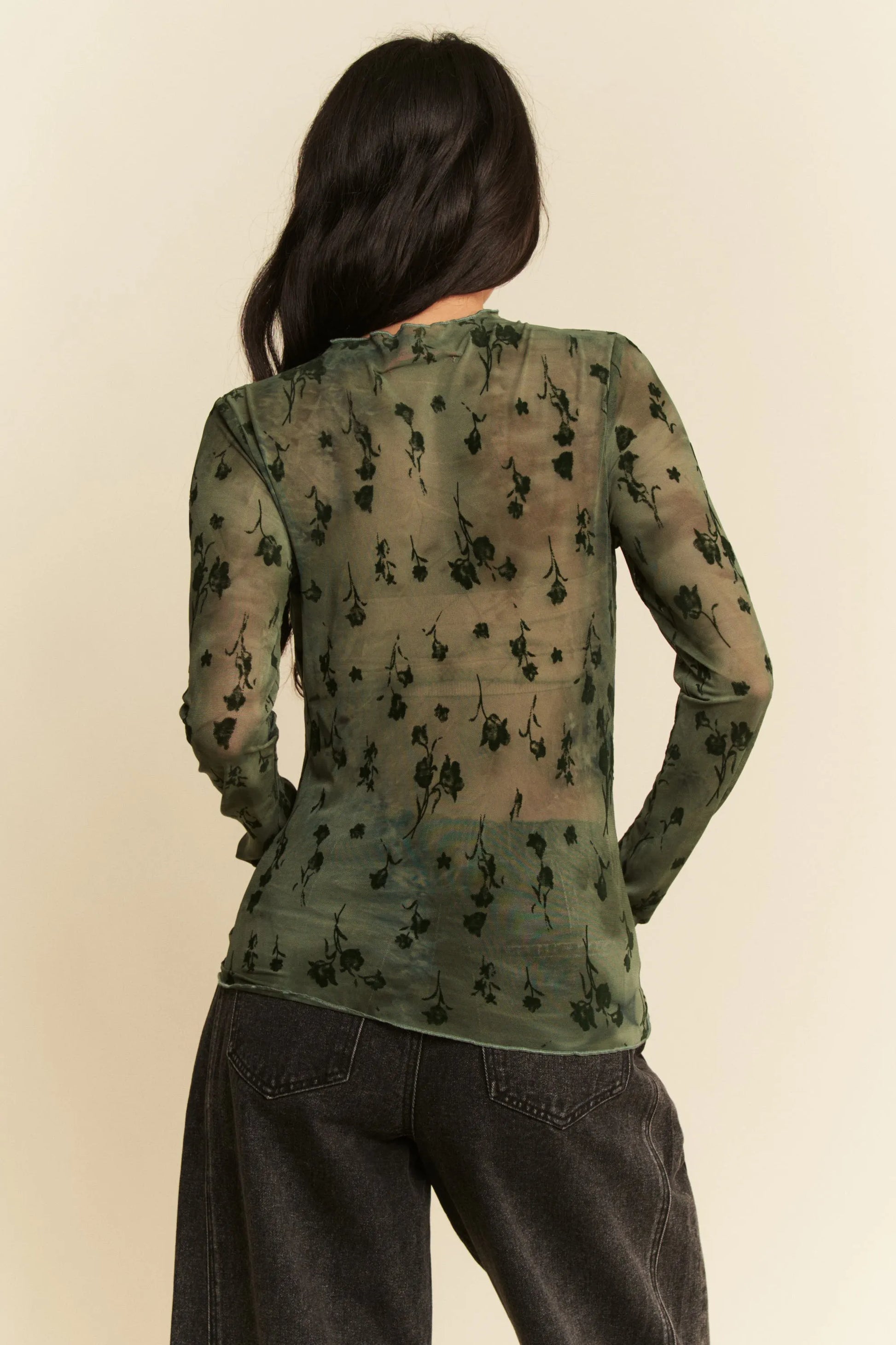 Image of Davi & Dani Floral Mesh Long Sleeve Sheer Layering Top | Queeble.shop