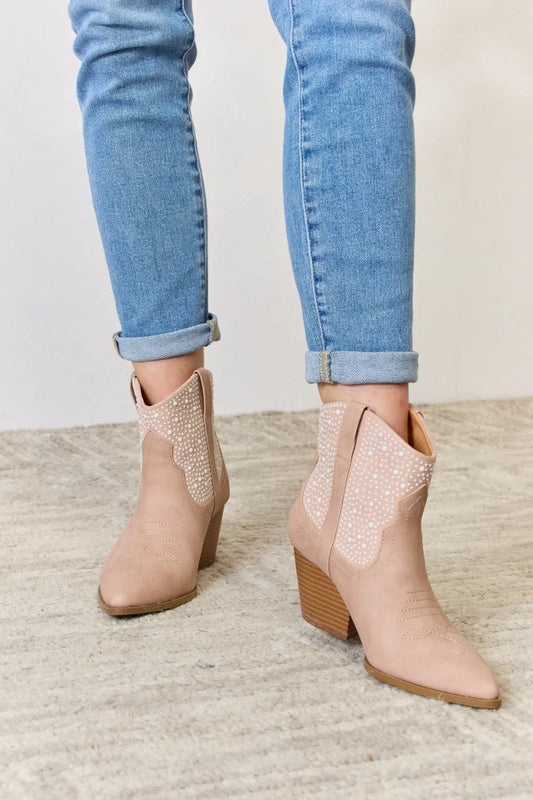 Image of East Lion Corp Rhinestone Ankle Cowgirl Booties | Queeble.shop