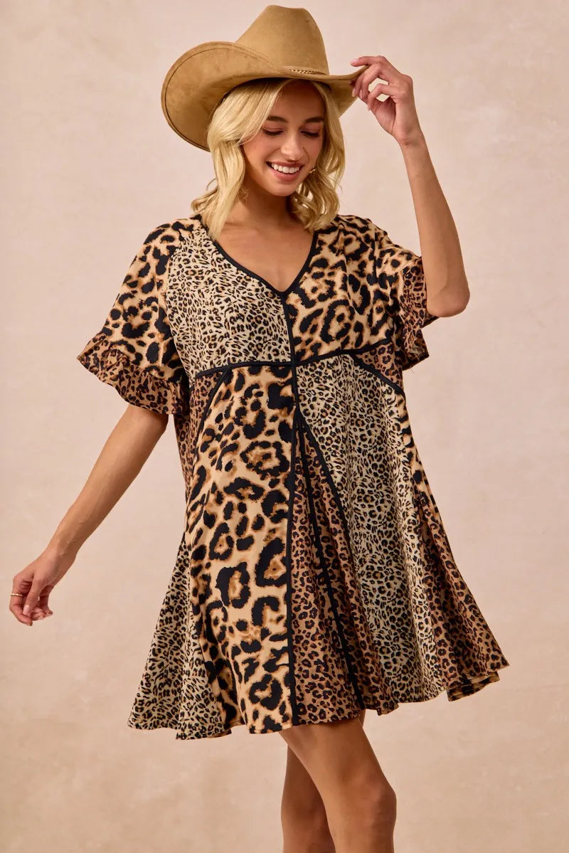 Image of BiBi Leopard Prints Mix and Match Short Sleeves Dress | Queeble.shop