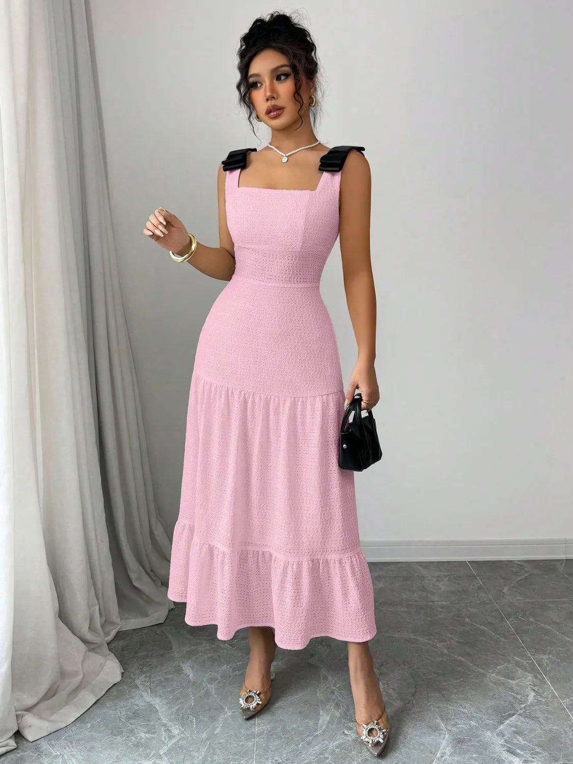 Image of Square Neck Wide Strap Dress | Queeble.shop