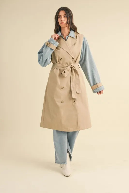 Image of MABLE Layered Look Trench Coat With Denim Jacket | Queeble.shop