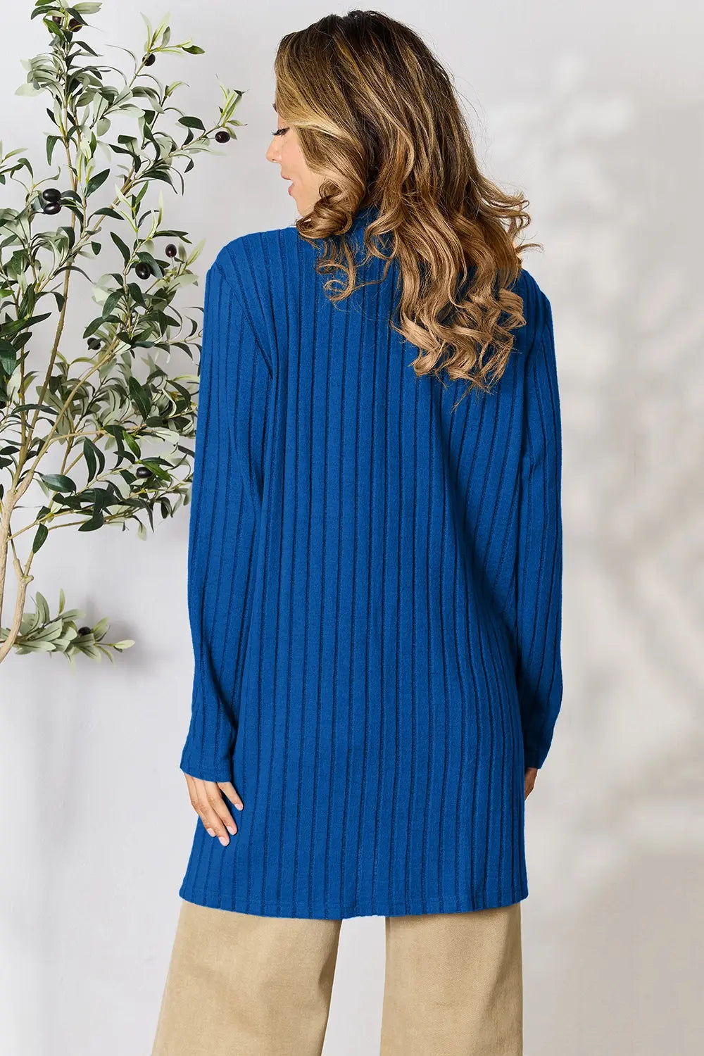 Image of Basic Bae Full Size Ribbed Open Front Cardigan with Pockets | Queeble.shop