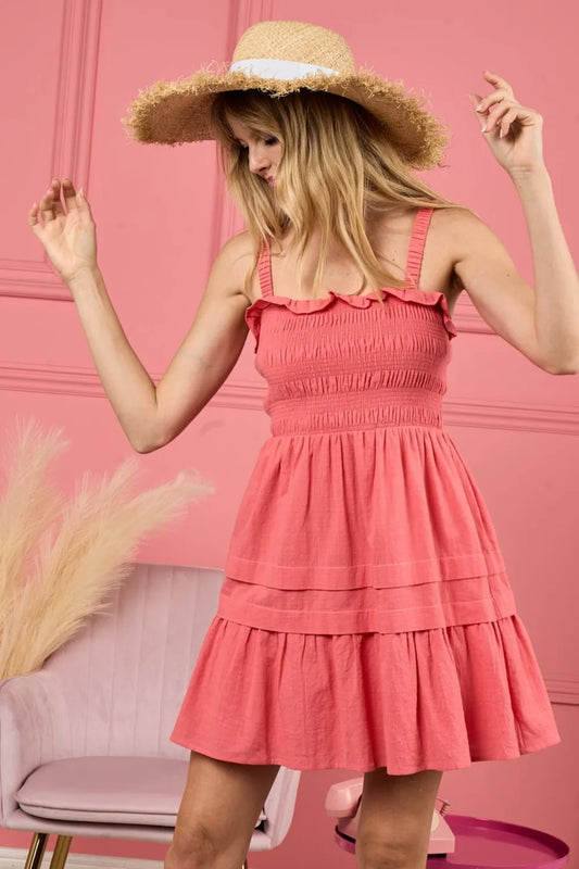 Image of BiBi Smocked Ruffle Hem Mini Dress | Queeble.shop