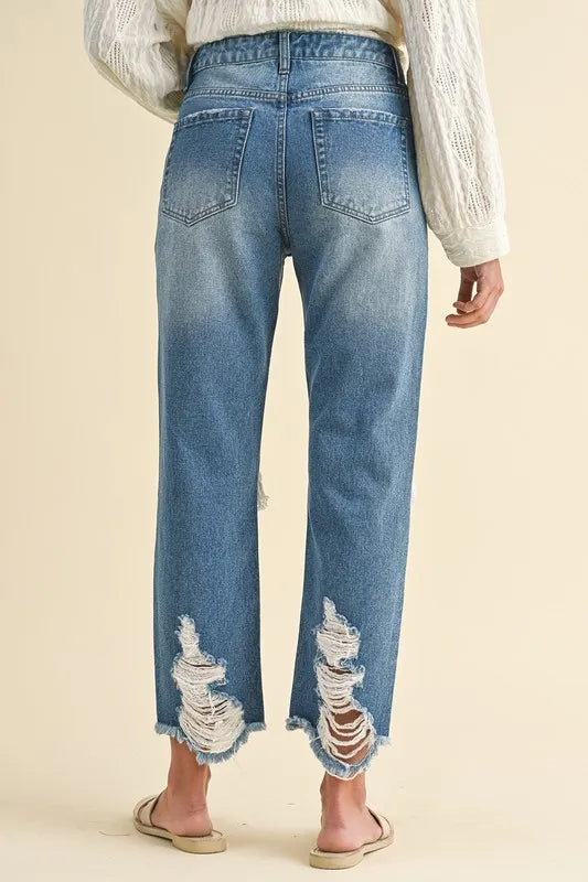 Image of Annie Wear Distressed Raw Hem Cropped Jeans | Queeble.shop