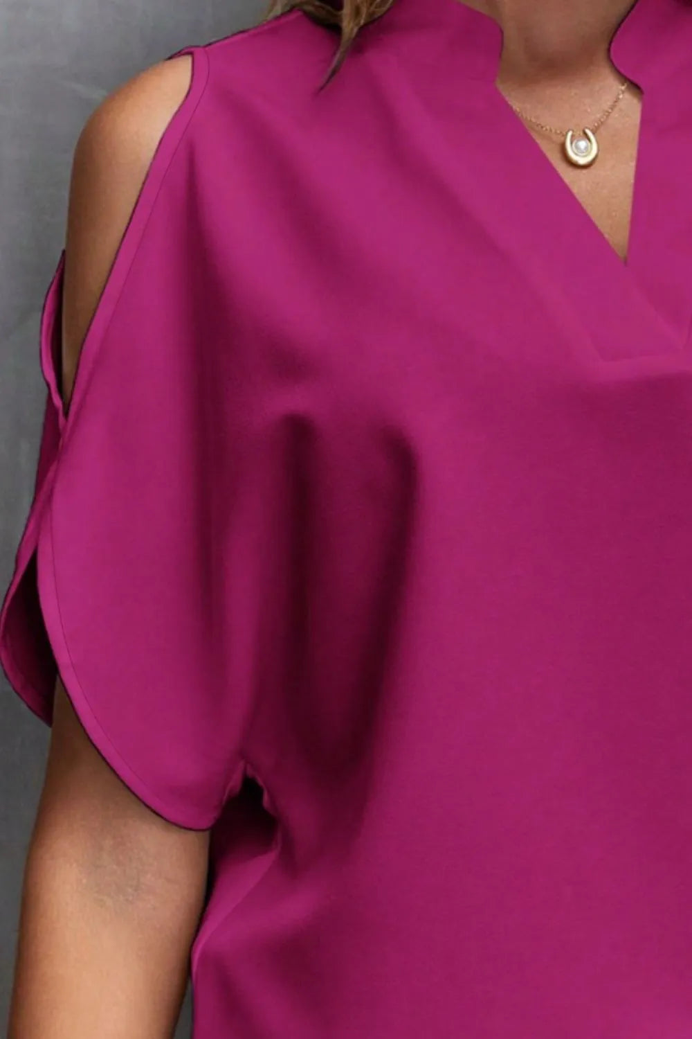 Image of Notched Cold Shoulder Blouse | Queeble.shop