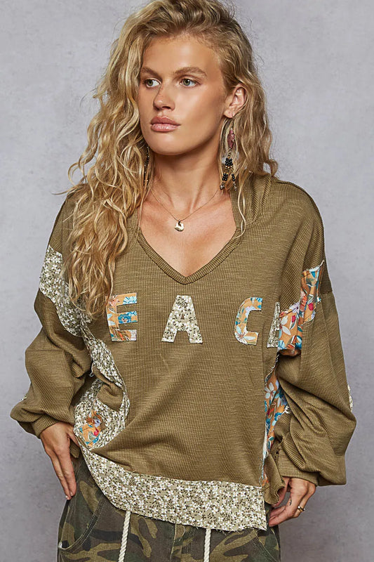 Image of POL Peace Patch Floral Long Sleeve Hoodie | Queeble.shop