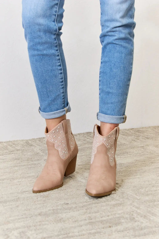 Image of East Lion Corp Rhinestone Ankle Cowgirl Booties | Queeble.shop