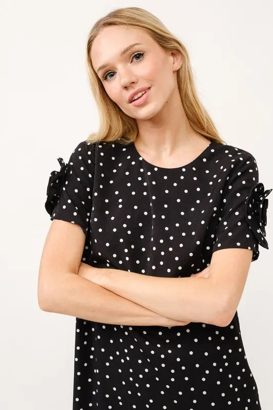 Image of And The Why Embellished Sleeve Polka Dots Shift Dress | Queeble.shop