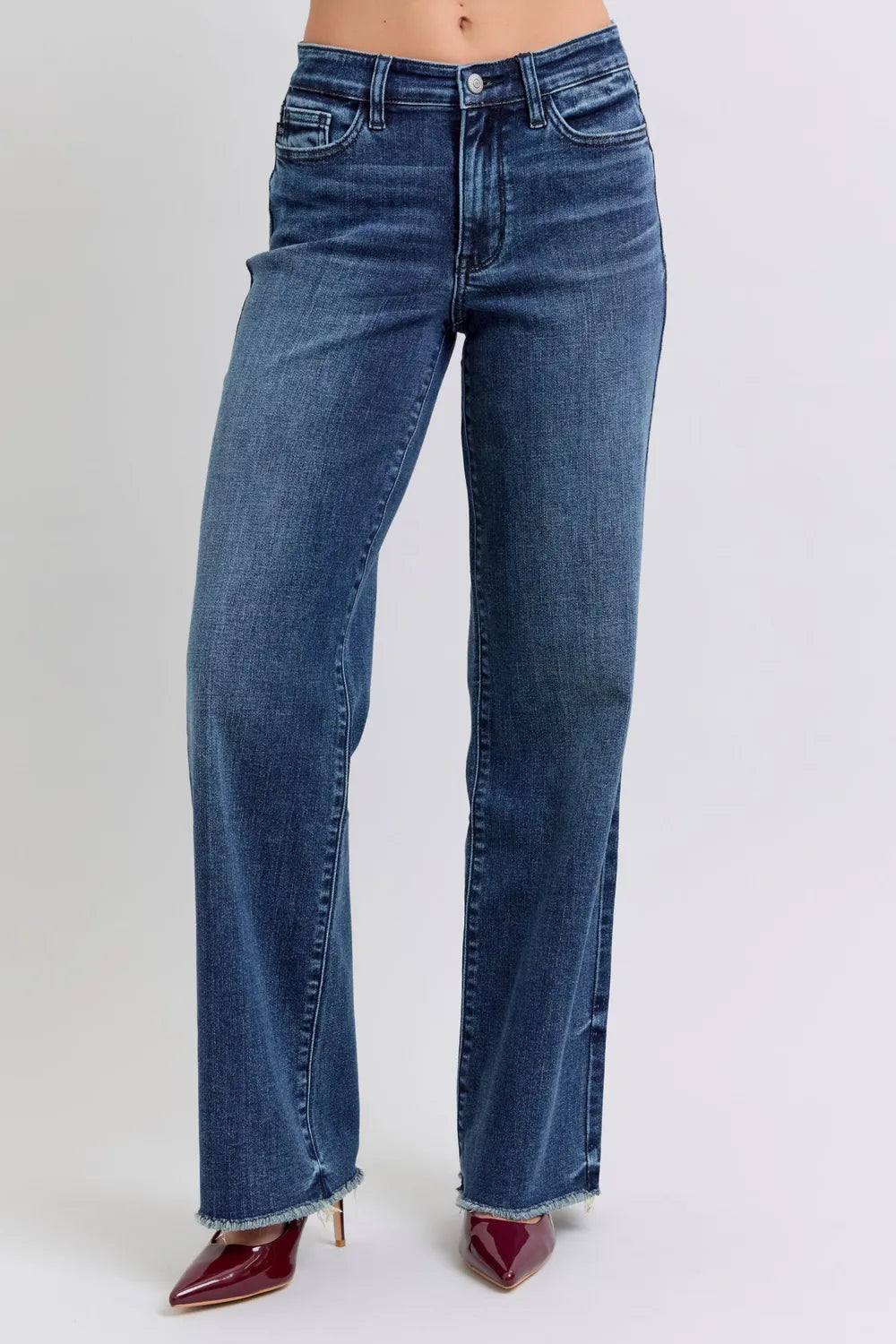 Image of Judy Blue Full Size Raw Hem Mid Rise Jeans | Queeble.shop