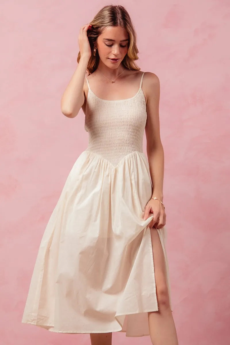 Image of SO ME Smocked Sleeveless Casual Everyday Dress With Slit | Queeble.shop