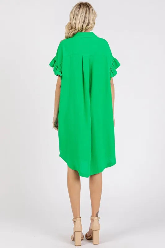 Image of Mittoshop Button Down Flounce Sleeve Dress with Pockets | Queeble.shop