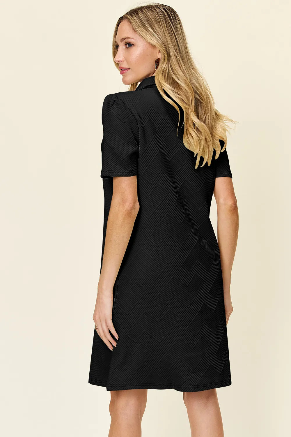 Image of Double Take Full Size Texture Collared Neck Short Sleeve Dress | Queeble.shop