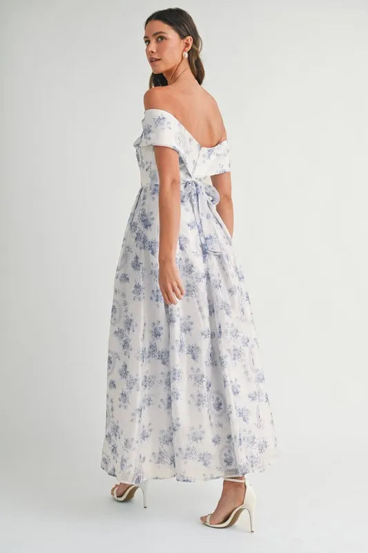 Image of MABLE Floral Printed Off Shoulder Maxi Dress | Queeble.shop