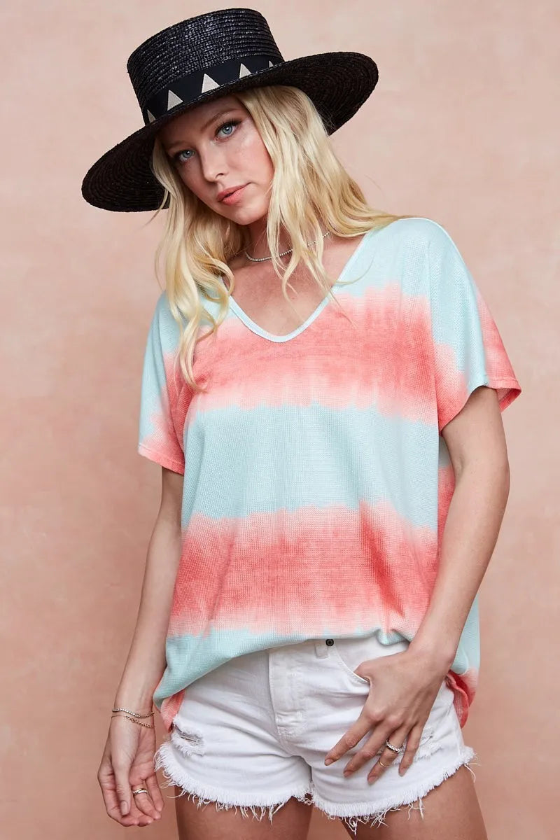 Image of BiBi Tiedye Printed Hacci Knit Top | Queeble.shop