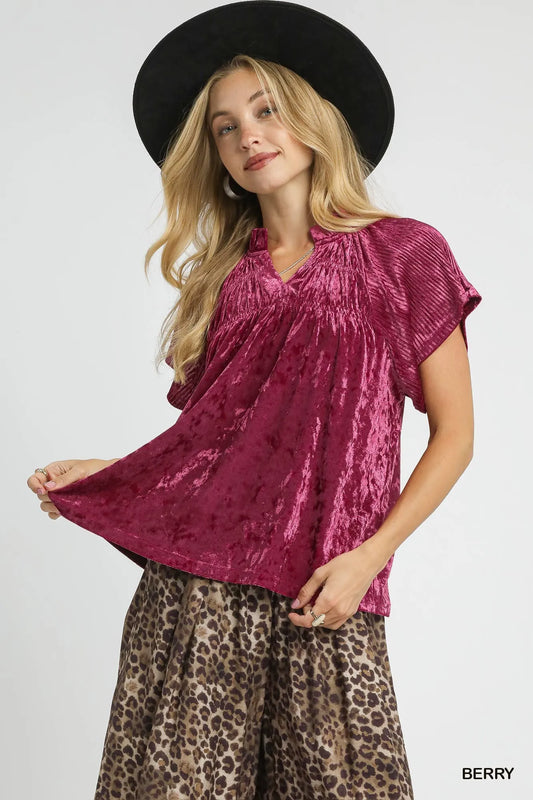 Image of Umgee Crushed Velvet Pleated Blouse | Queeble.shop