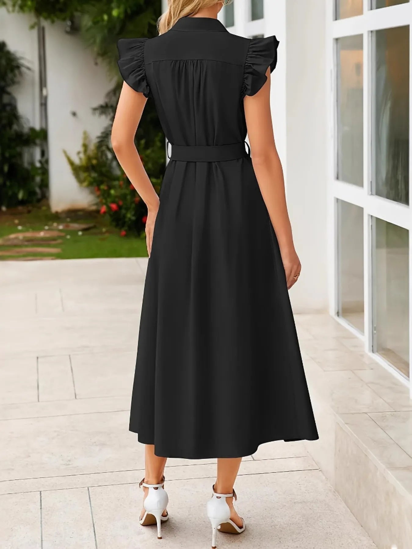 Image of Ruffled Button-Front Midi Dress | Queeble.shop