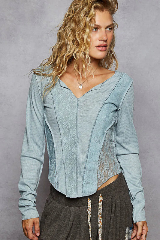 Image of POL Lace Patchwork Long Sleeve T-Shirt | Queeble.shop