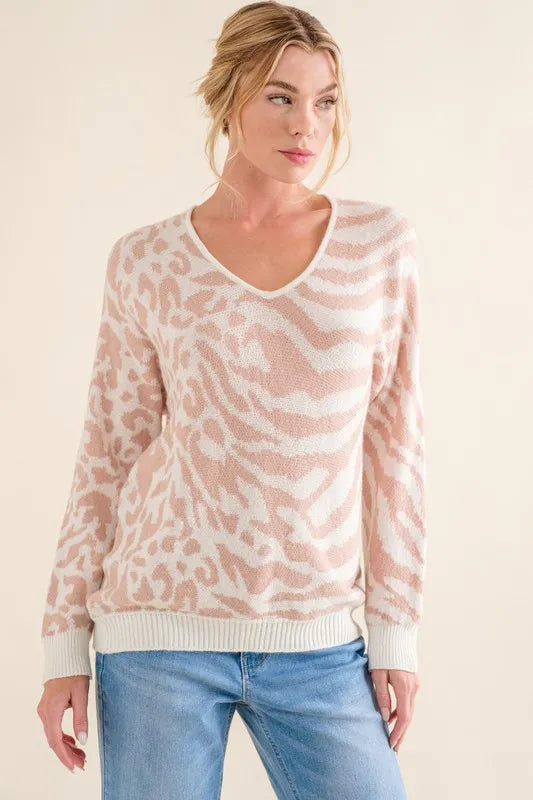 Image of And The Why Leopard Zebra Combo Casual Sweater Top | Queeble.shop