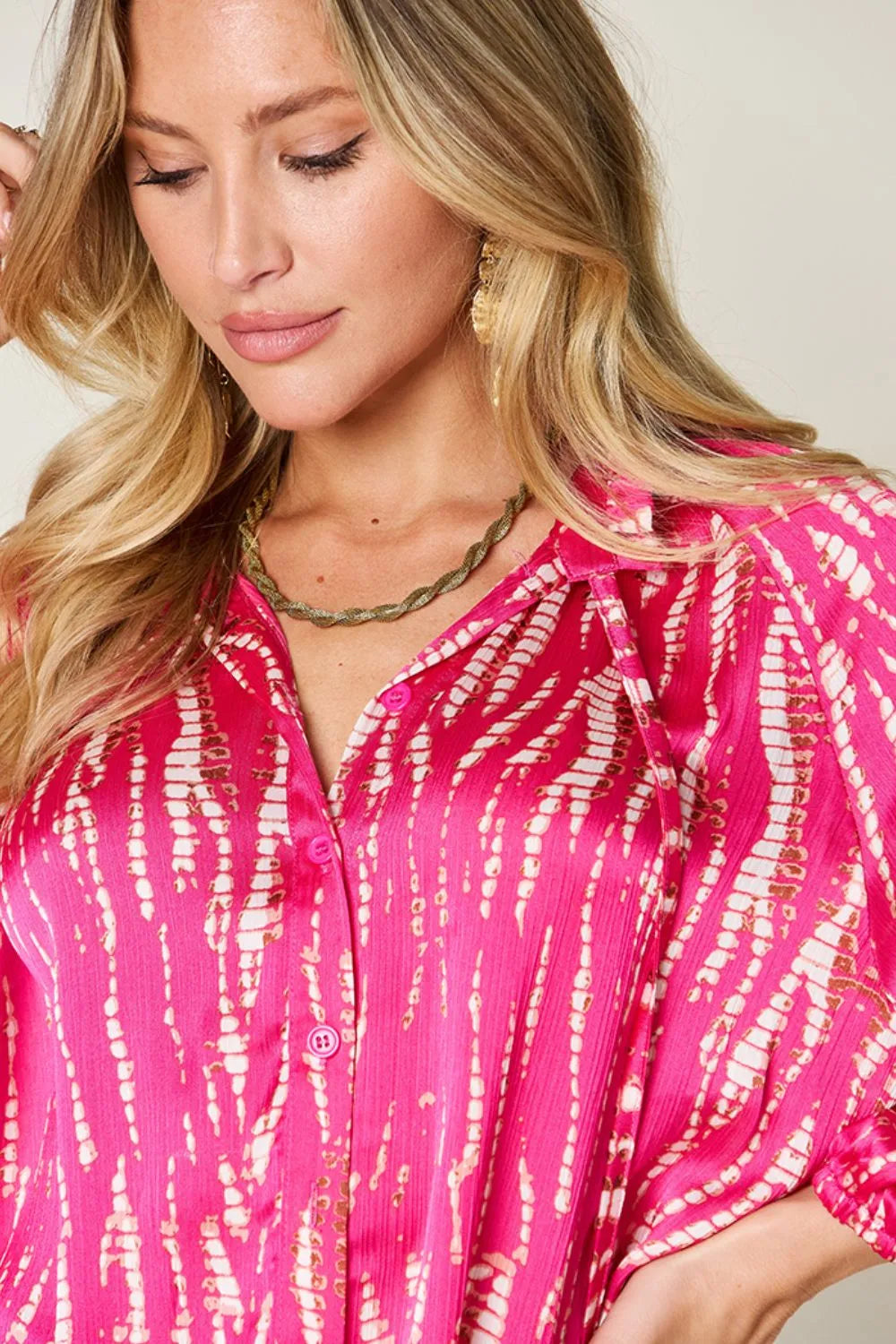 Image of Double Take Full Size Printed Button Up Long Sleeve Shirt | Queeble.shop