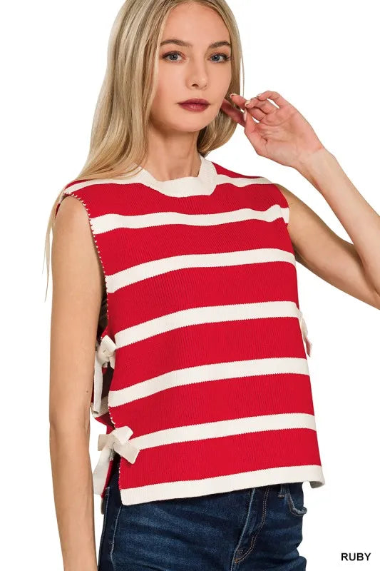 Image of Zenana Side Tie Stripe Sweater Vest | Queeble.shop