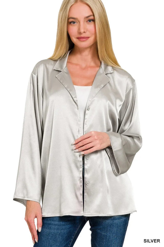 Image of Zenana Satin Button Down Shirt | Queeble.shop