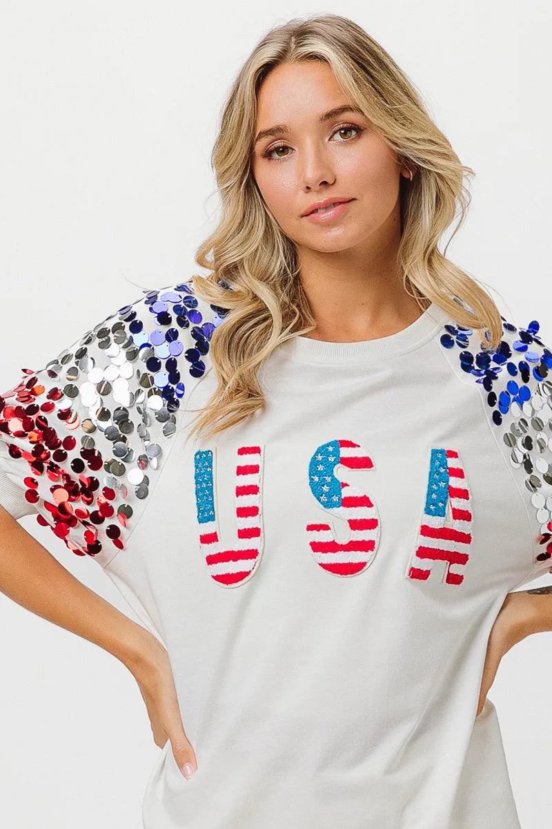 Image of BiBi American Flag Theme Sequin Top | Queeble.shop
