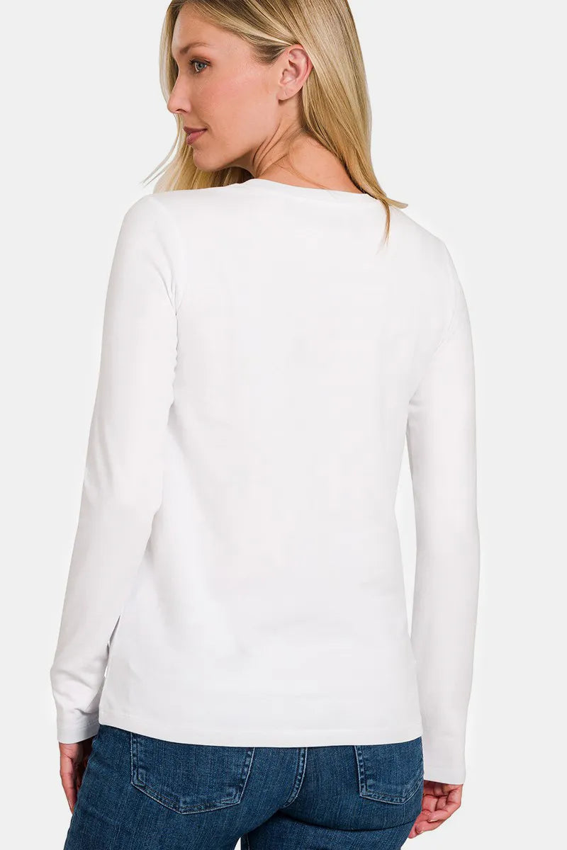 Image of Zenana Full Size Solid Color Round Neck Long Sleeve T-Shirt | Queeble.shop