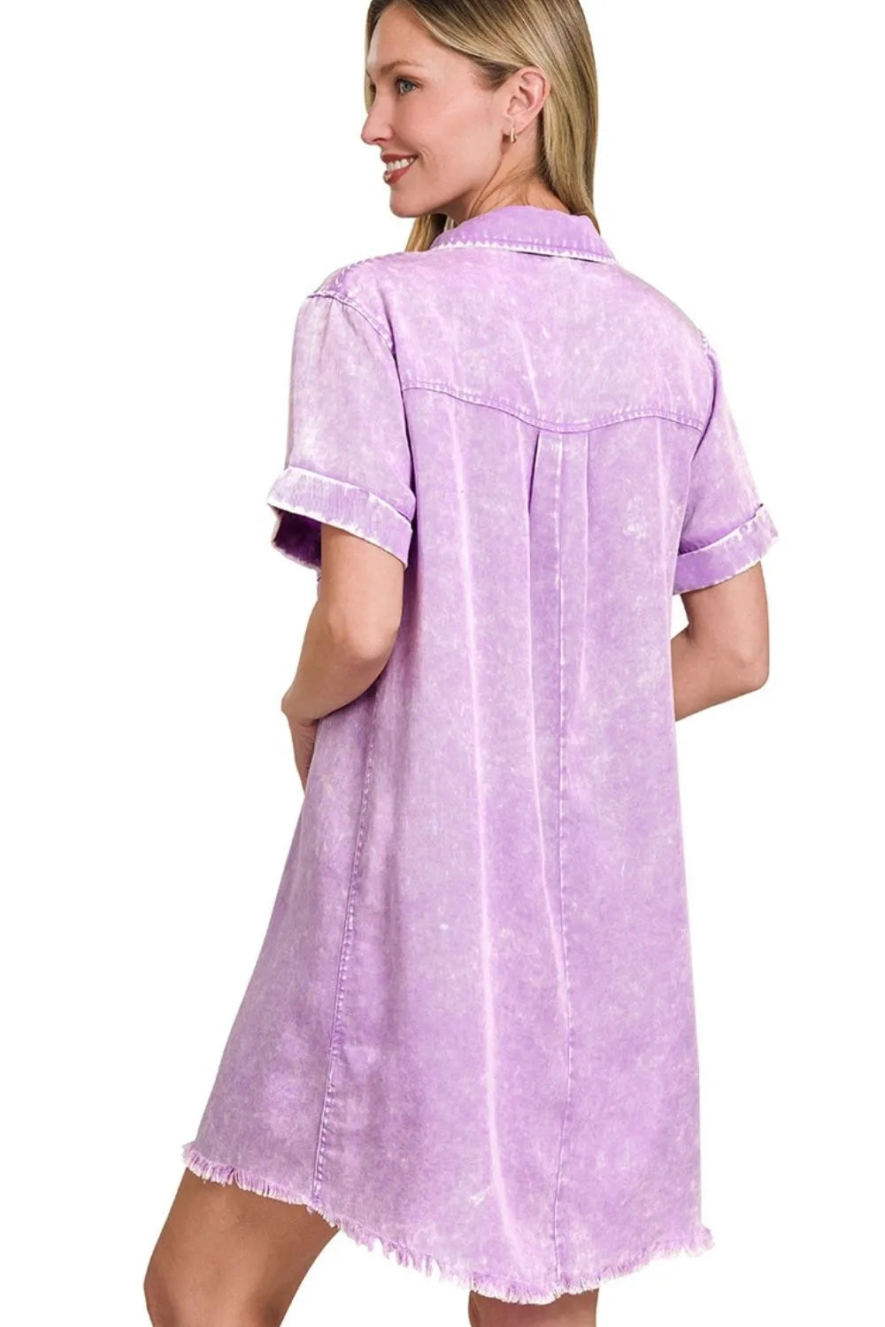 Image of Zenana Tencel Mineral Washed Collared Shirts Dress | Queeble.shop
