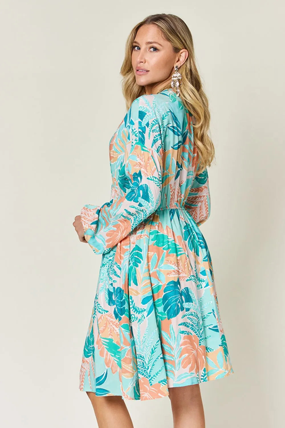 Image of Double Take Full Size Printed V-Neck Drawstring Dress | Queeble.shop