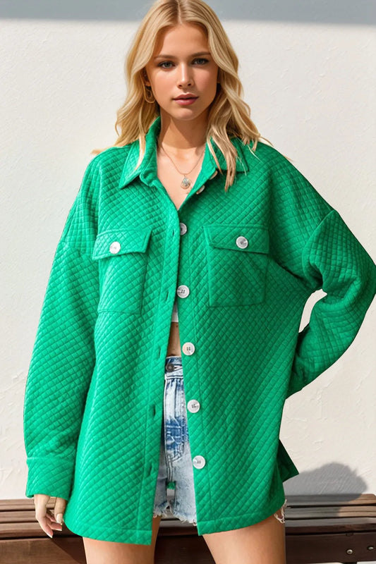 Image of Double Take Full Size Textured Button Up Drop Shoulder Shacket | Queeble.shop