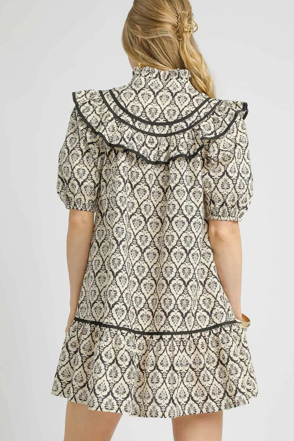 Image of Umgee Ruffled Printed Puff Sleeve Mini Dress | Queeble.shop