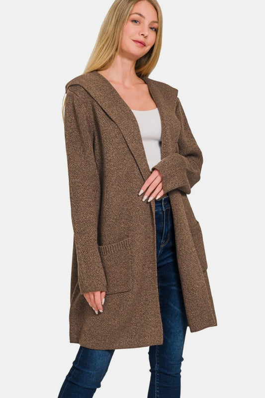 Image of Zenana Hooded Open Front Sweater Cardigan | Queeble.shop