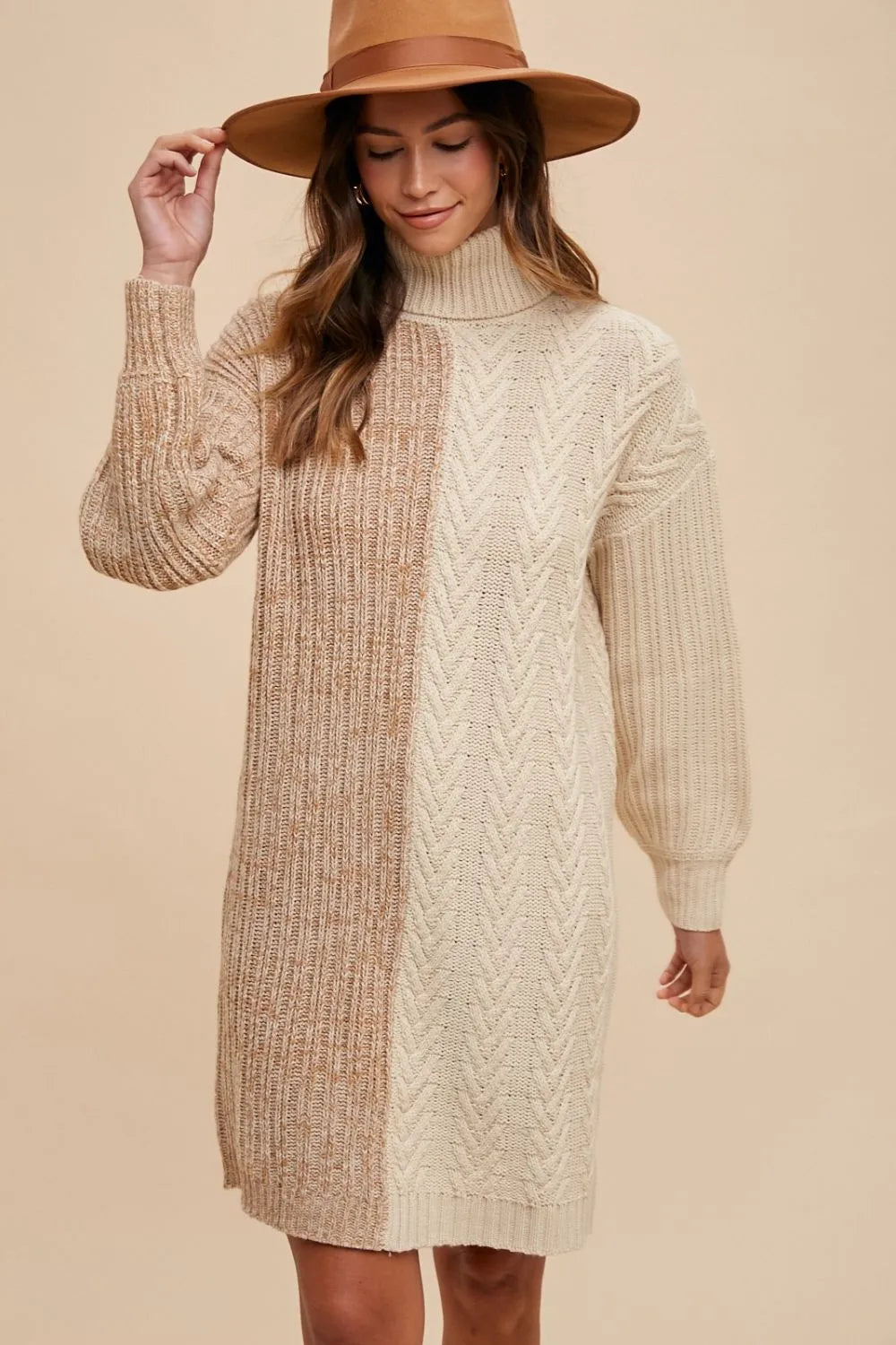 Image of Annie Wear Color Block Turtleneck Sweater Dress | Queeble.shop
